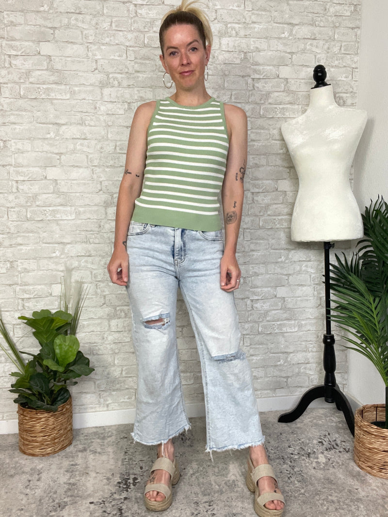 Darlene Green+Cream Stripe Tank