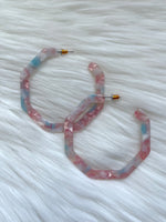 Large Acetate Pink/Blue Pearl Octagon Hoop