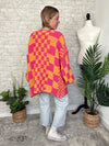 Millie Checker Print Cardigan Pink+Orange