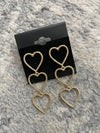 Twisted Gold Triple Heart Earrings