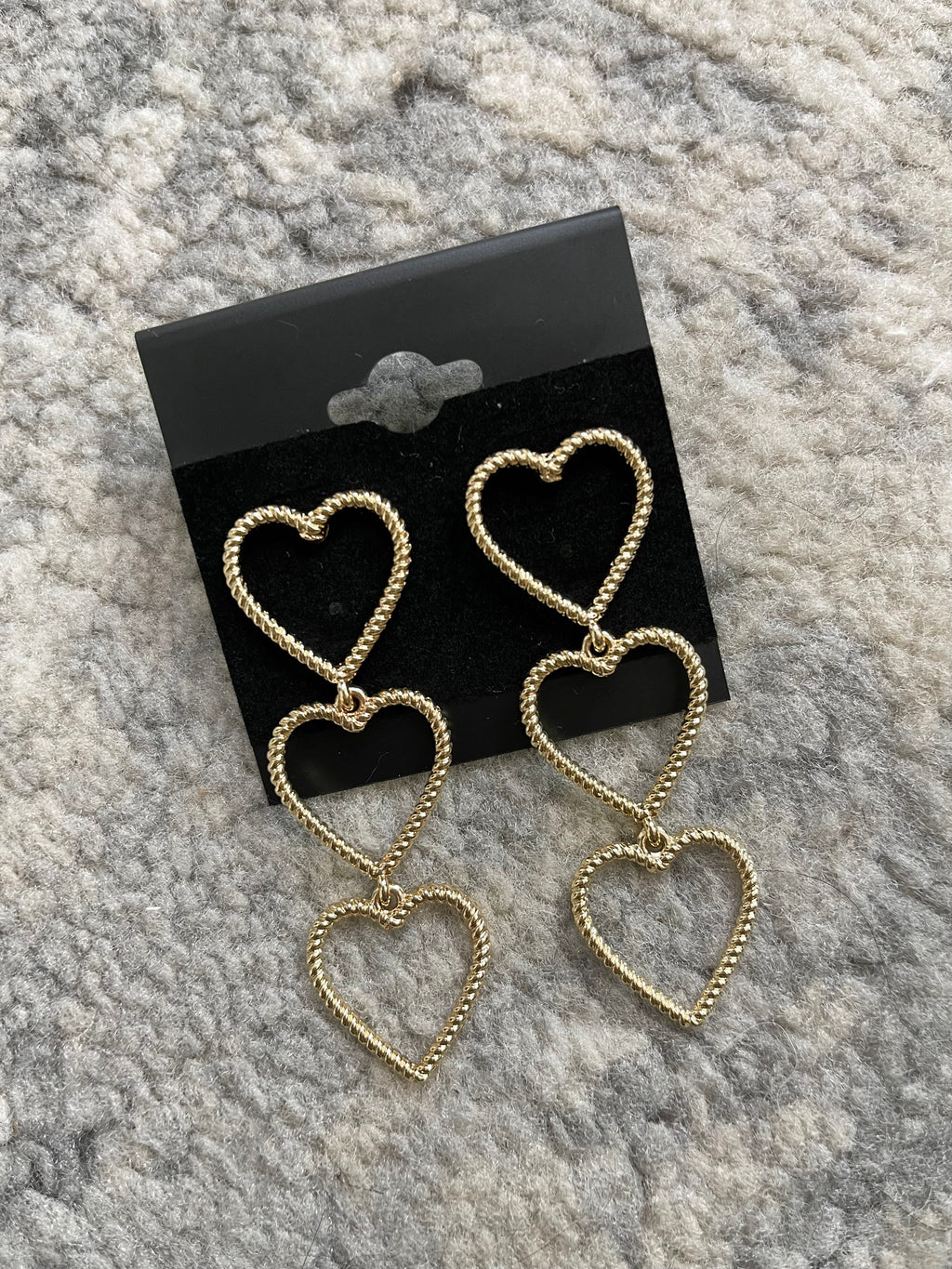 Twisted Gold Triple Heart Earrings