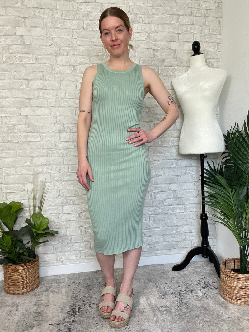 Plume Ribbed Dress Sage Green