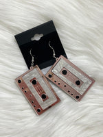 Retro Cassette Earrings Pink