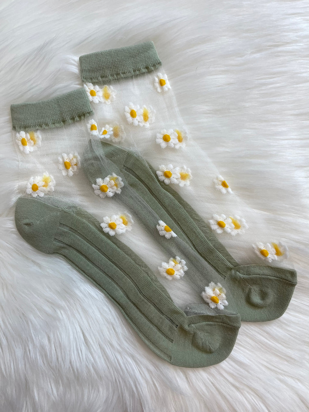 Sheer Floral Socks - Sage