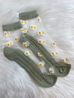 Sheer Floral Socks - Sage