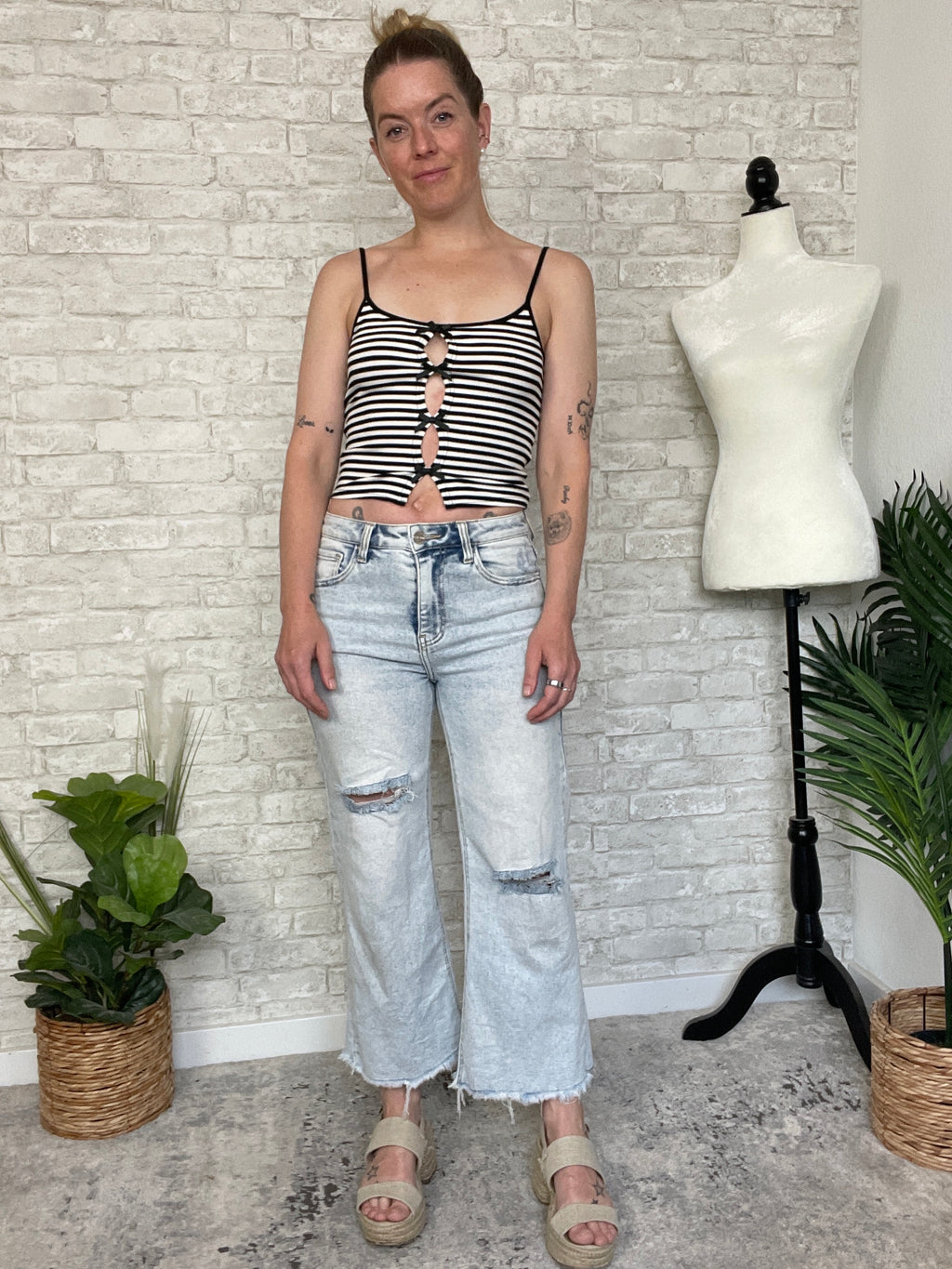 Josie B+W Stripe Bow Mini Tank
