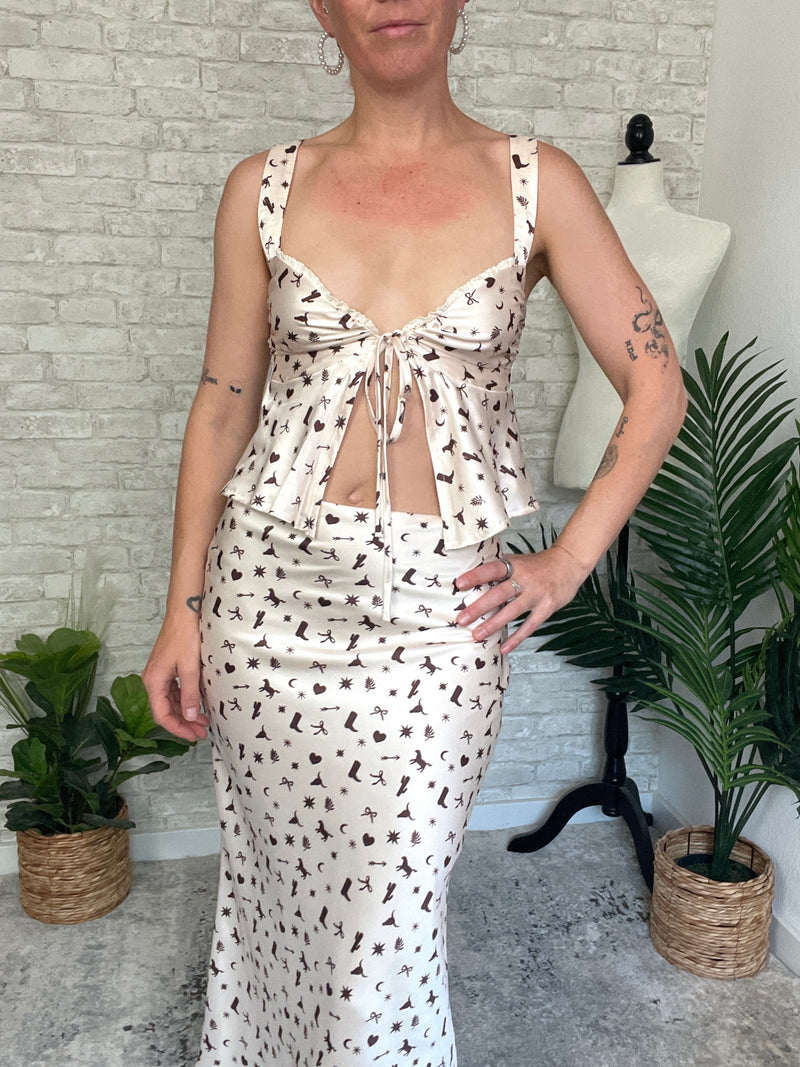 Western Flare Satin Set Top