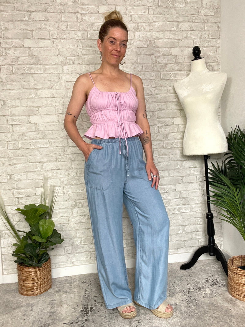 Sabrina Chambray Wide-Leg Pants