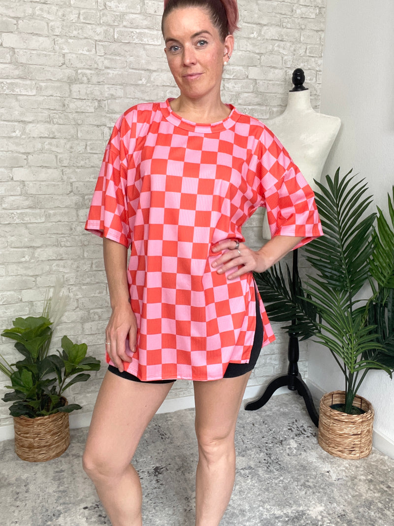 Becka Orange+Pink Checker Set Top