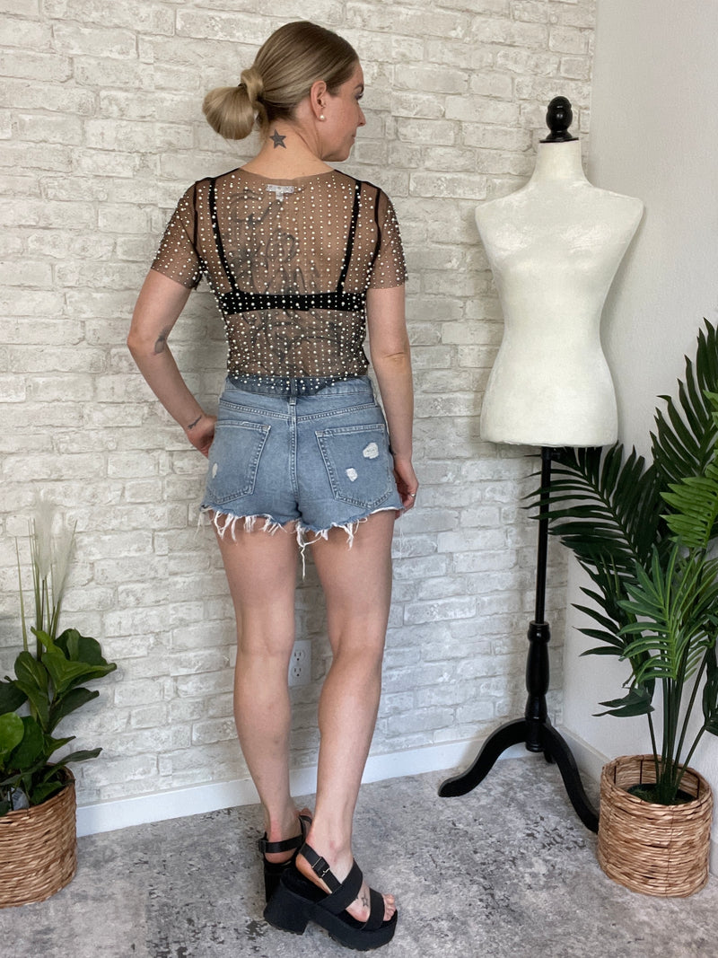 Pearl Disco Black Tulle Top