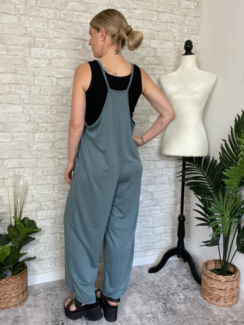 Elaine Full Length Blue Terrycloth Jumpsuit