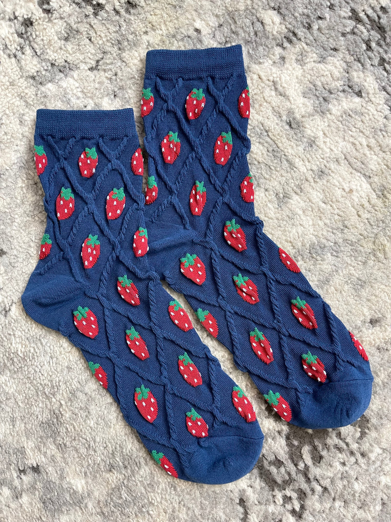 Strawberry Socks - Midnight Blue