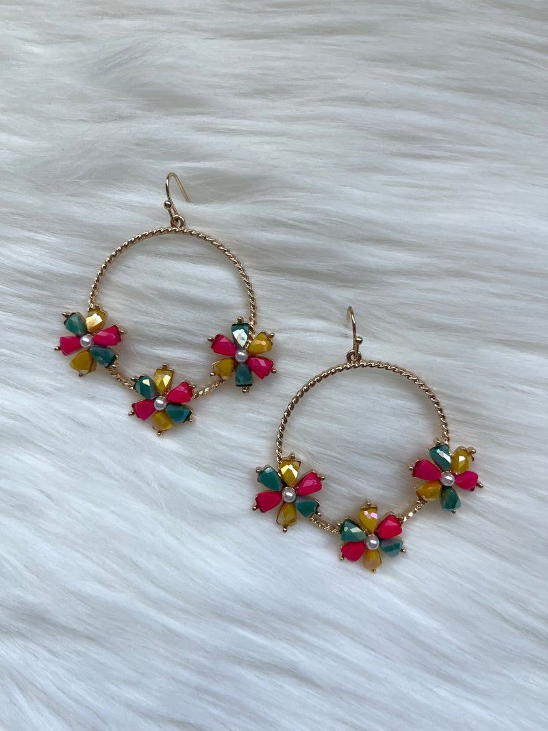 Gold + Colorful Floral Rhinestone Earring
