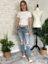 Mid-rise Distressed Girlfriend Slim Fit Denim