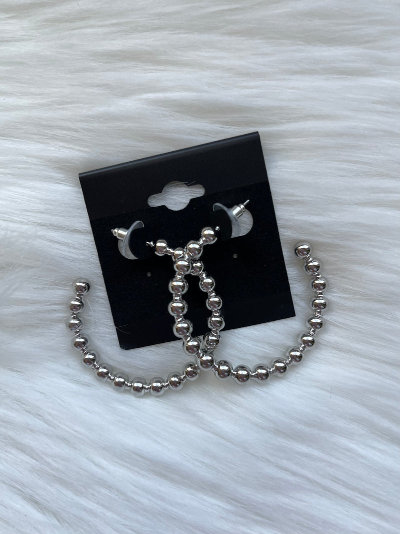 Silver Beaded Textured Hoop