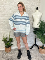 Zelda Zip Up Knit Cardigan - Blue Combo