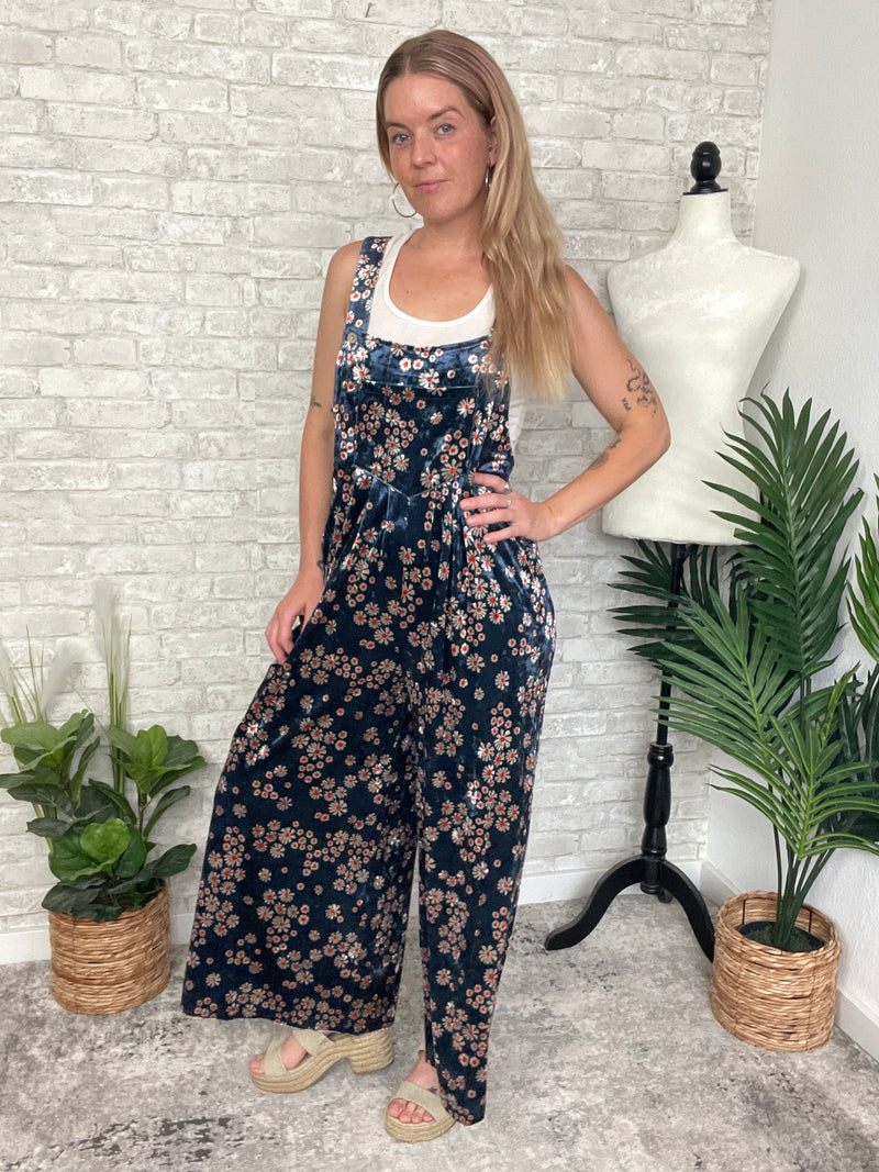Daisy Navy Velvet Overall