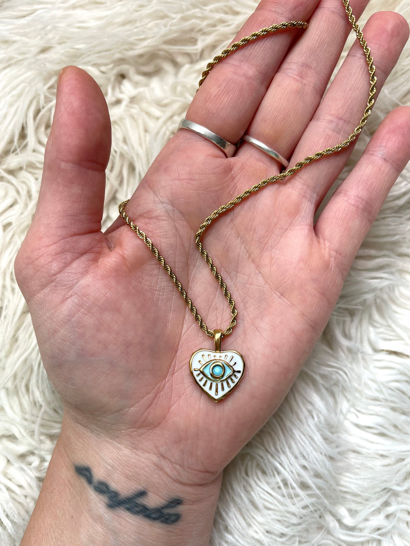 Evil Eye Enamel + Gold Pendant