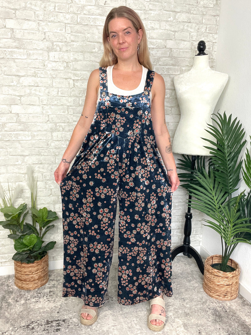 Daisy Navy Velvet Overall