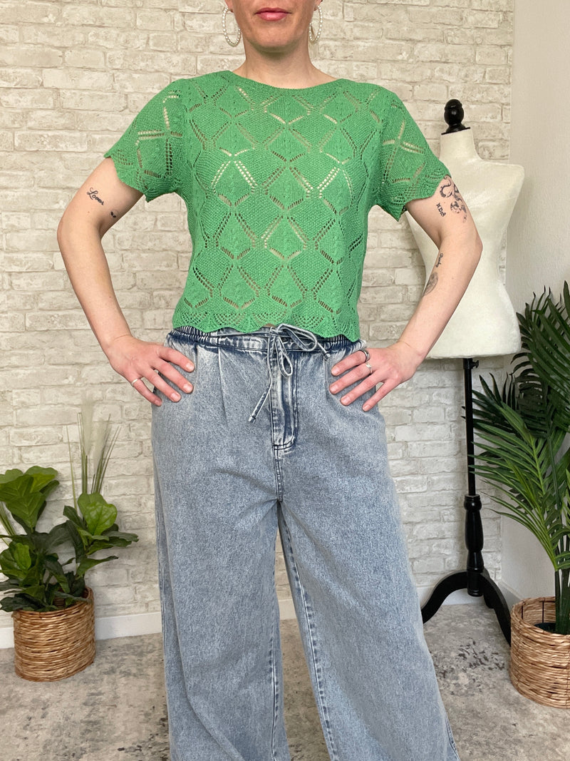Lozio Green Crochet Top