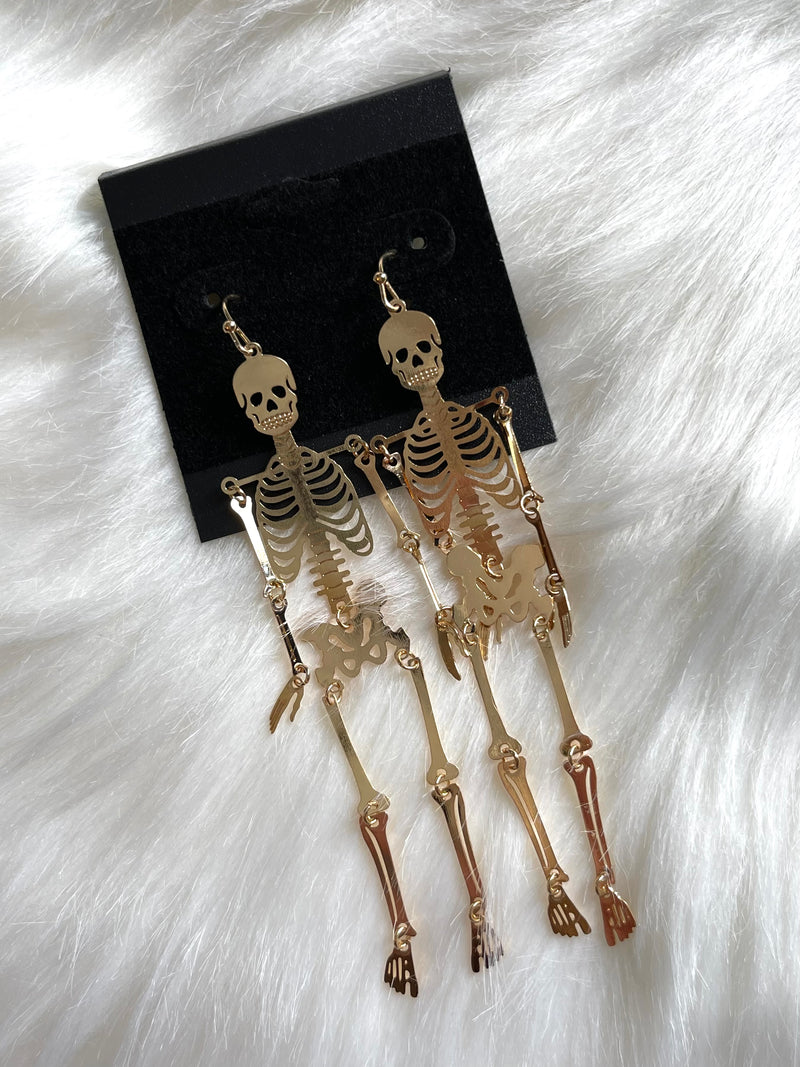 Dancing Skeleton Earrings Gold