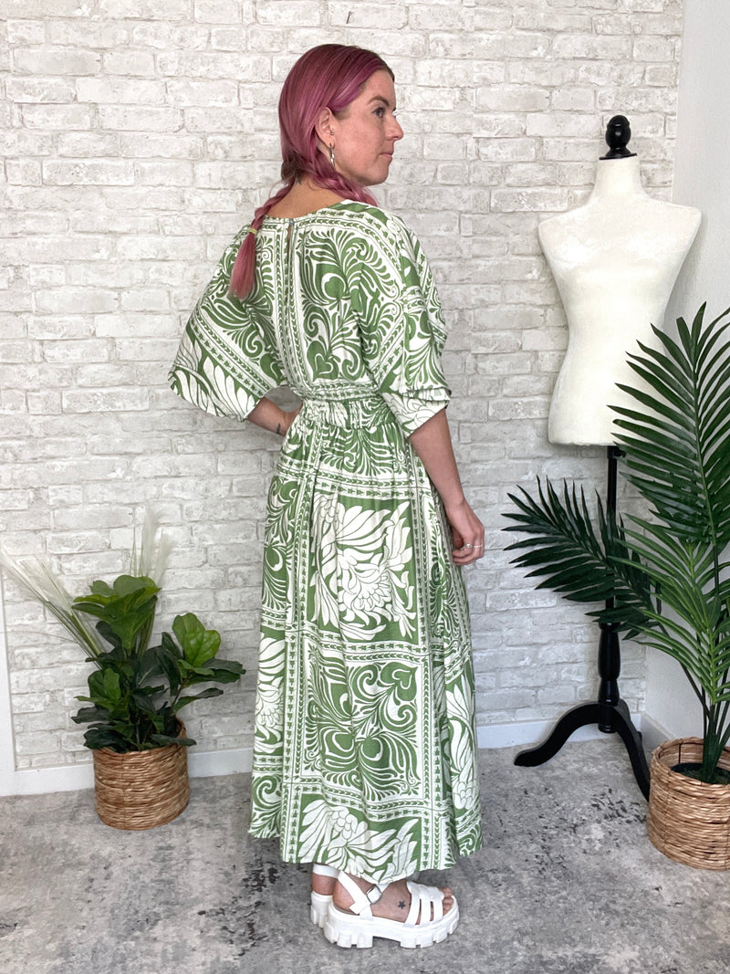 Flor Green Maxi Kimono Dress