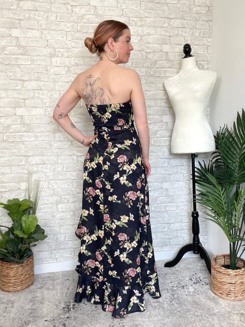 Valiq Black Floral Satin Dress