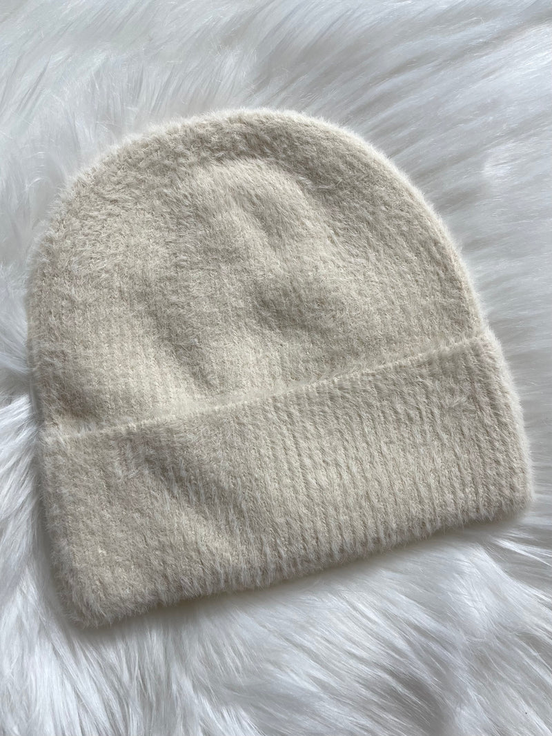 Fuzzy Ribbed Beanie Ivory