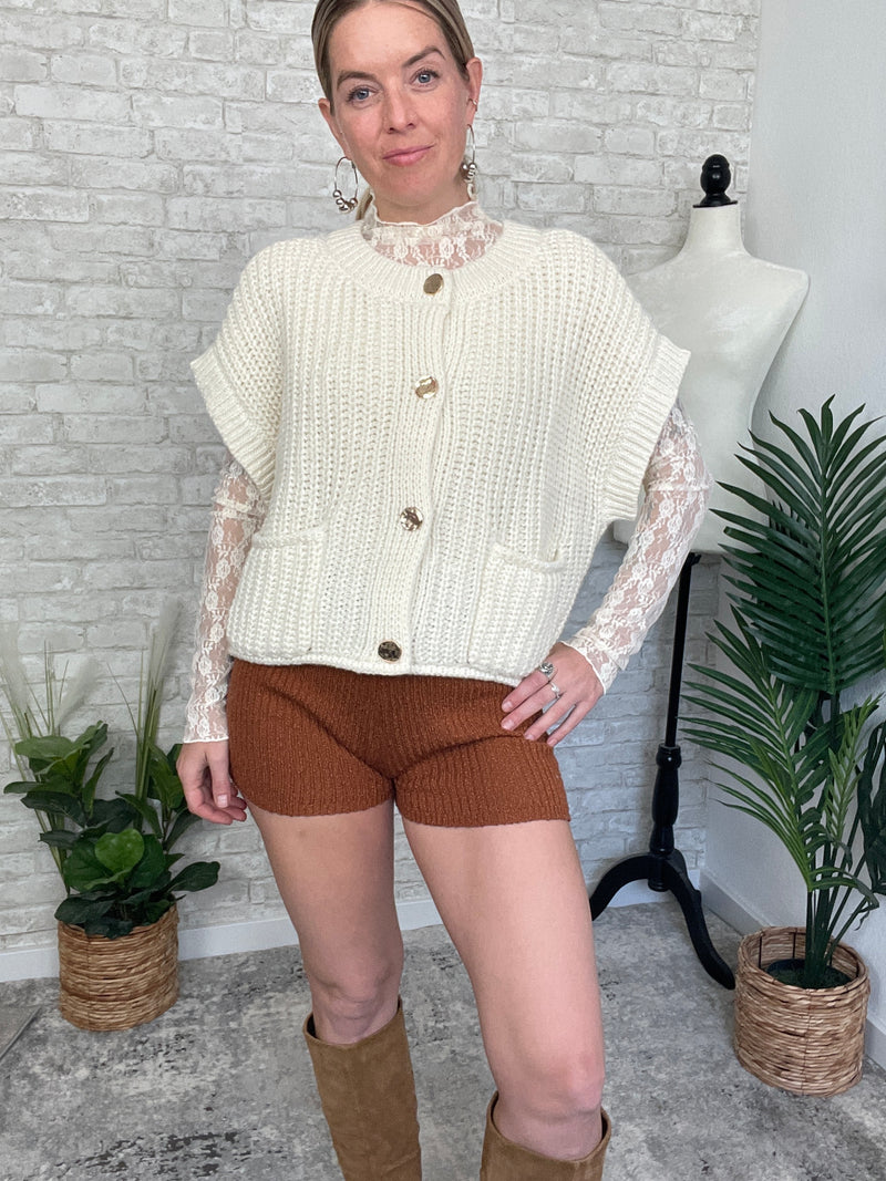 Lanny Short Sleeve Button-Up Cardigan Cream