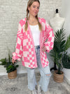 Millie Checker Print Cardigan Pink