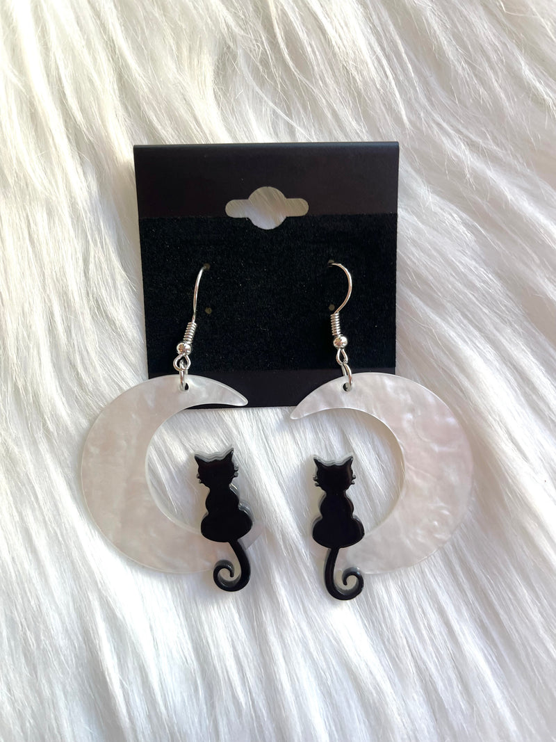 Crescent Kitten Moon Earrings