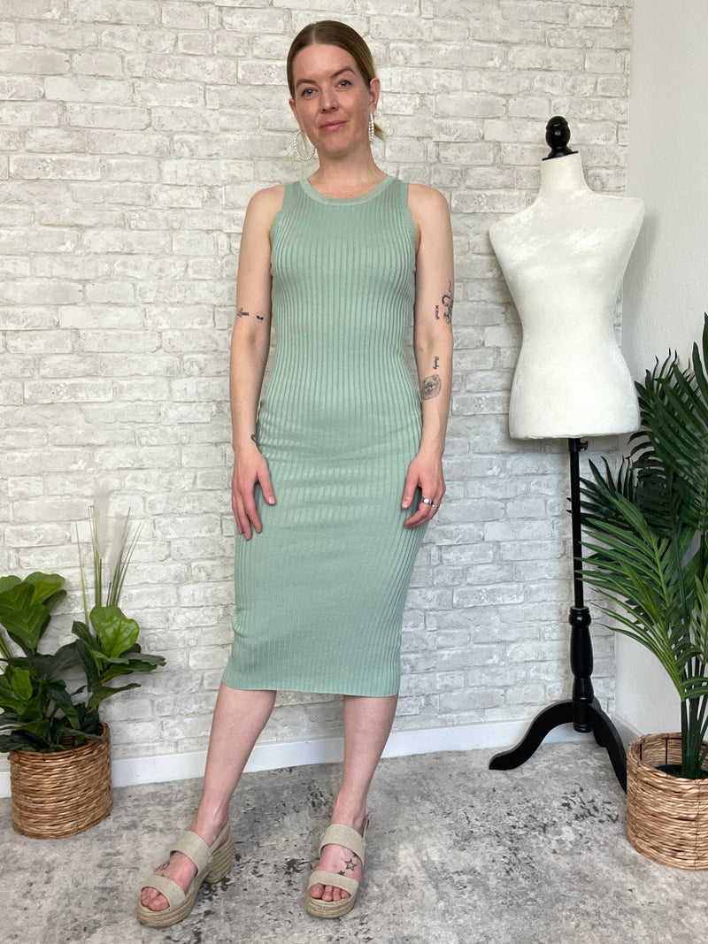 Plume Ribbed Dress Sage Green