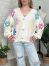 Retro Floral Cardigan Ivory