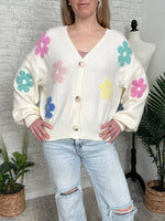Retro Floral Cardigan Ivory