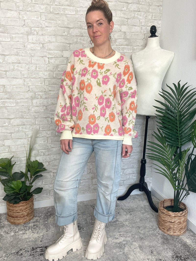 Tina Orange/Pink Floral Print Pullover