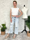 3D Floral Petal Crop Top White