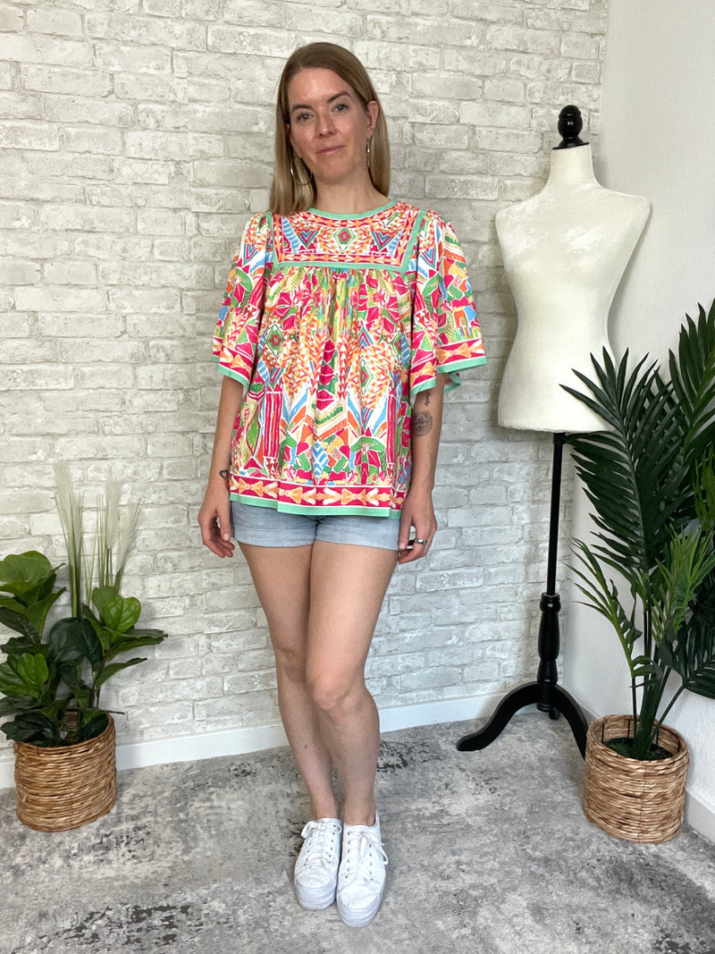 Fresca Tropical Bell Sleeve Top