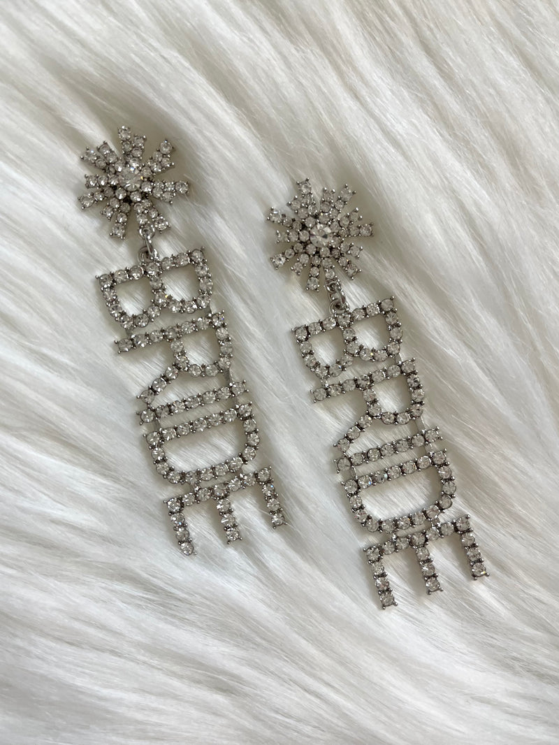 Clear Rhinestone Bride Earrings Silver
