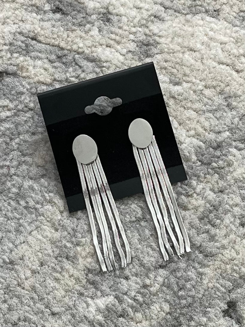Oval Disc Snake Chain Earrings Silver
