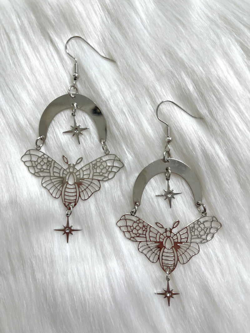 Moth Moon Earring Silver