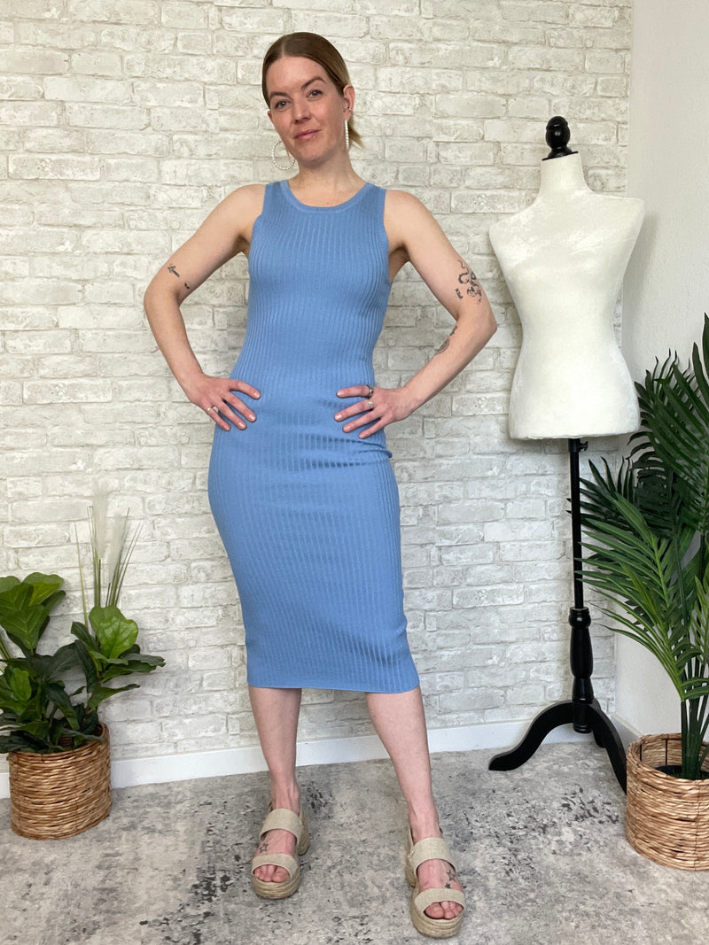 Plume Ribbed Dress Blue