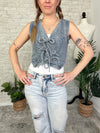 Tizzy Daisy Print Denim Vest