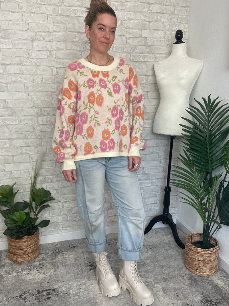 Tina Orange/Pink Floral Print Pullover