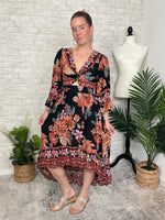 Madison Long Sleeve Twist Maxi Midnight Black+Ginger Floral