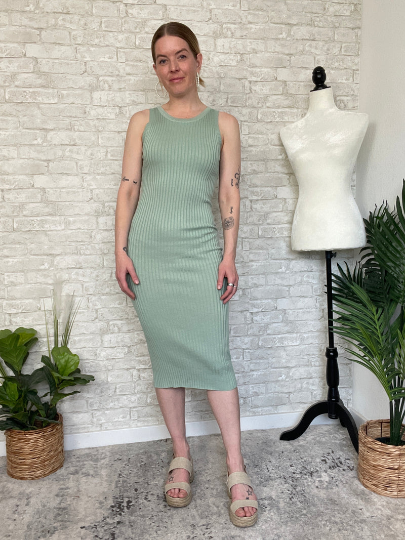 Plume Ribbed Dress Sage Green