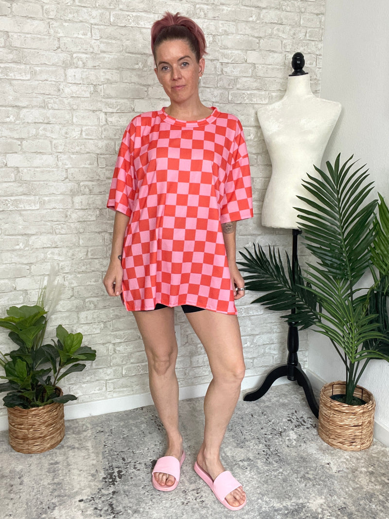 Becka Orange+Pink Checker Set Top