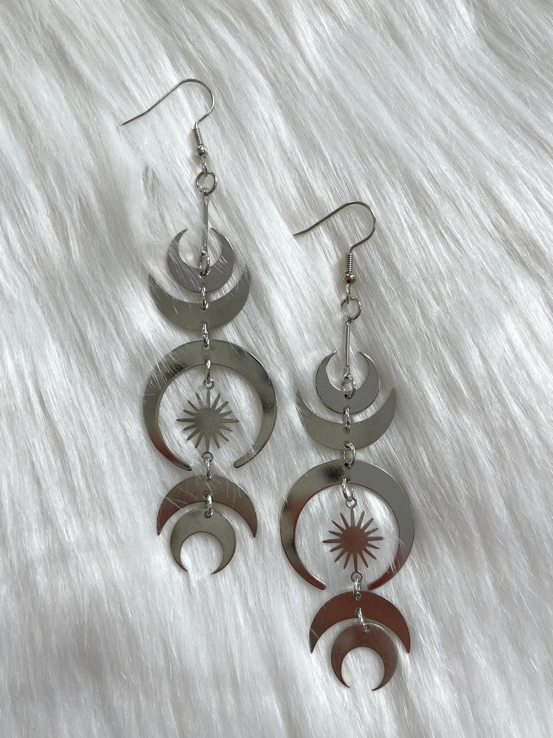 Moon + Star Dangle Earring Silver