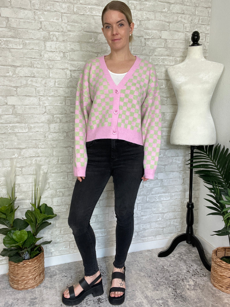 Cali Pink+Mint Checkered Sweater