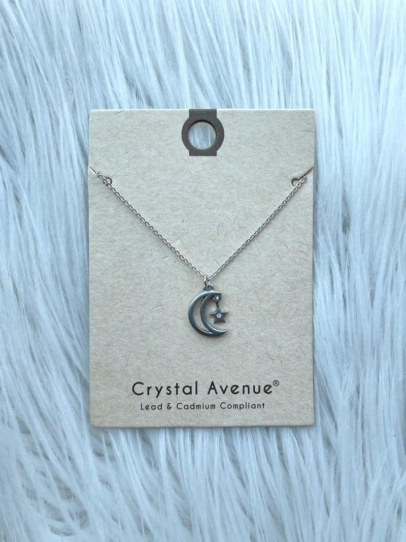 Star+Moon Pendant Necklace Silver