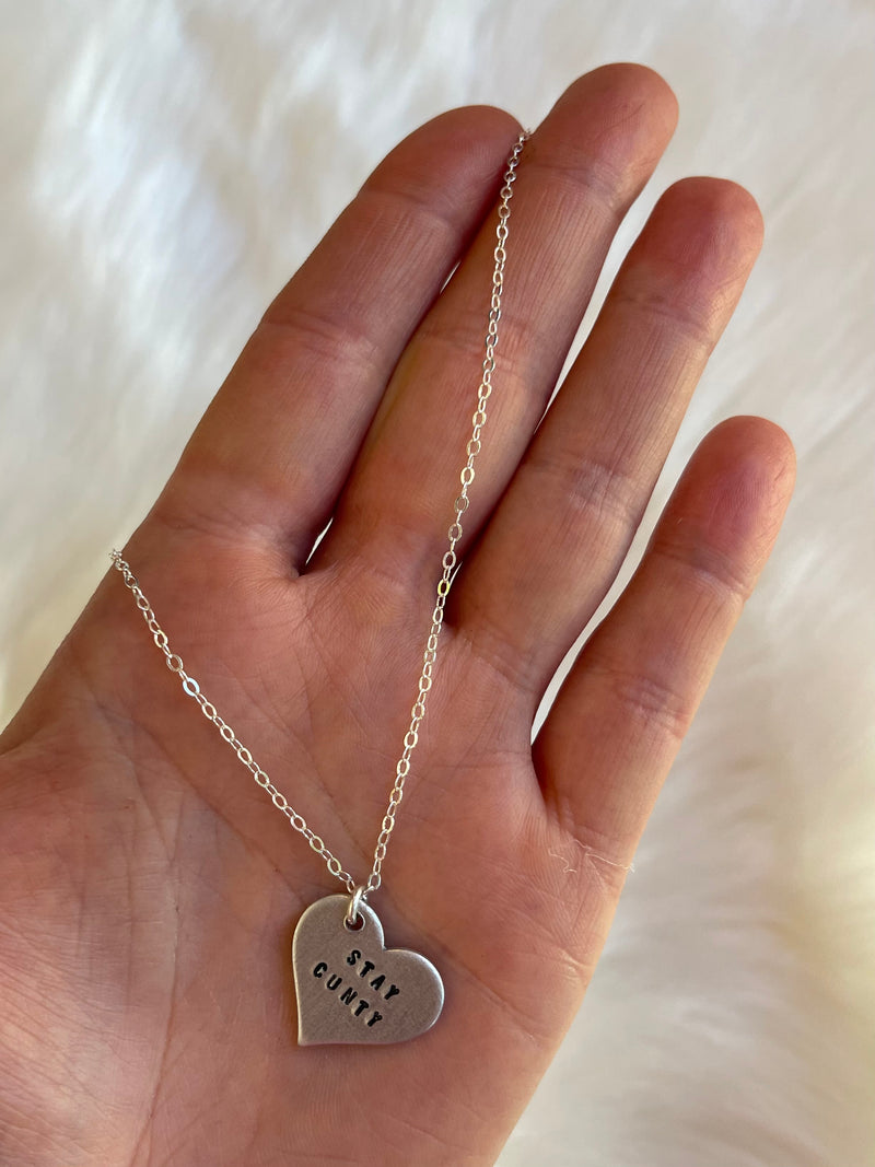 Stay Cunty Heart Necklace Silver